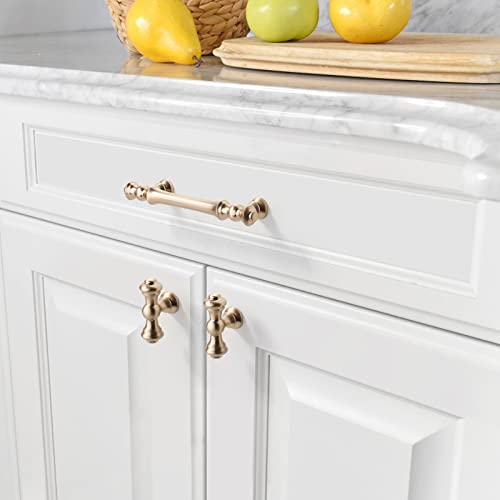 Amerdeco 10 Pack Brushed Brass Cabinet Pulls 3.75 Inch(96mm) Hole Center Cabinet Hardware Gold Kitchen Cabinet Handles for Bathroom Drawer Pulls Dresser Pulls ZH0014...… - Image 3