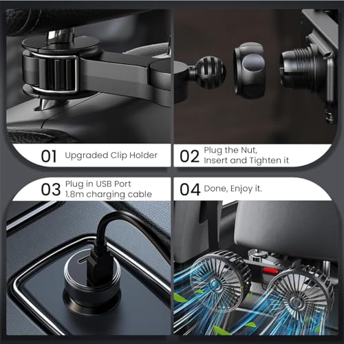 STHIRA Dual-Head Car Fan with 3-Speed Settings 360° Rotation USB Fan for Car Quiet Operation Child-Safe Design Car Fan for Back Seat 12v/24 Fan for Rear Seat Passengers, Pets, Home, and Travel, Black - Image 4