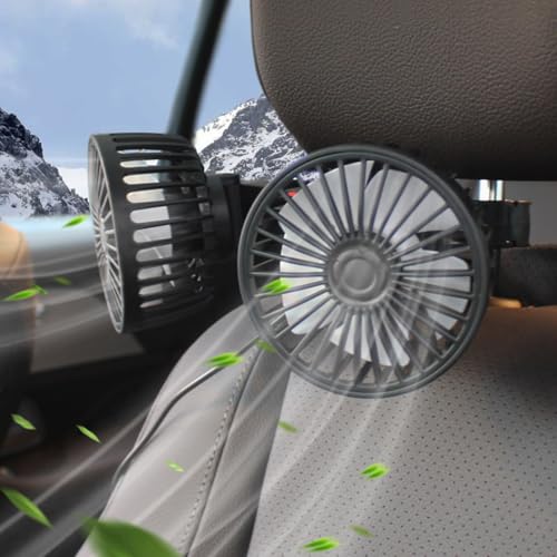 STHIRA Dual-Head Car Fan with 3-Speed Settings 360° Rotation USB Fan for Car Quiet Operation Child-Safe Design Car Fan for Back Seat 12v/24 Fan for Rear Seat Passengers, Pets, Home, and Travel, Black - Image 1