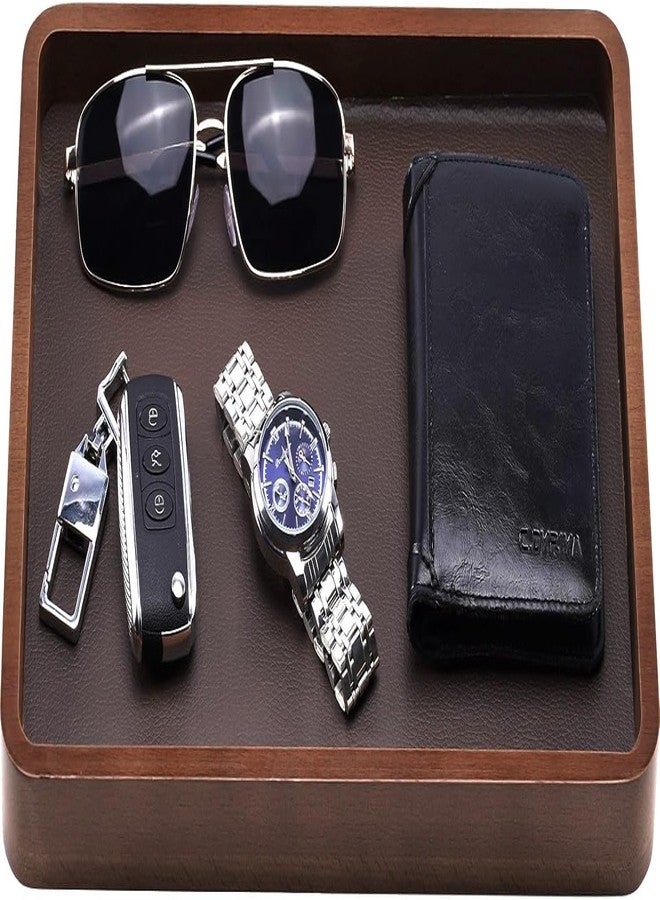 ProCase Wooden Valet Tray for Men, Wood Catch-All EDC Organizer, Nightstand, Entryway Bedside Dump Holder, for Wallets, Keys, Watches, Phones, Loose Change, Trinkets -Darkbrown - Image 1