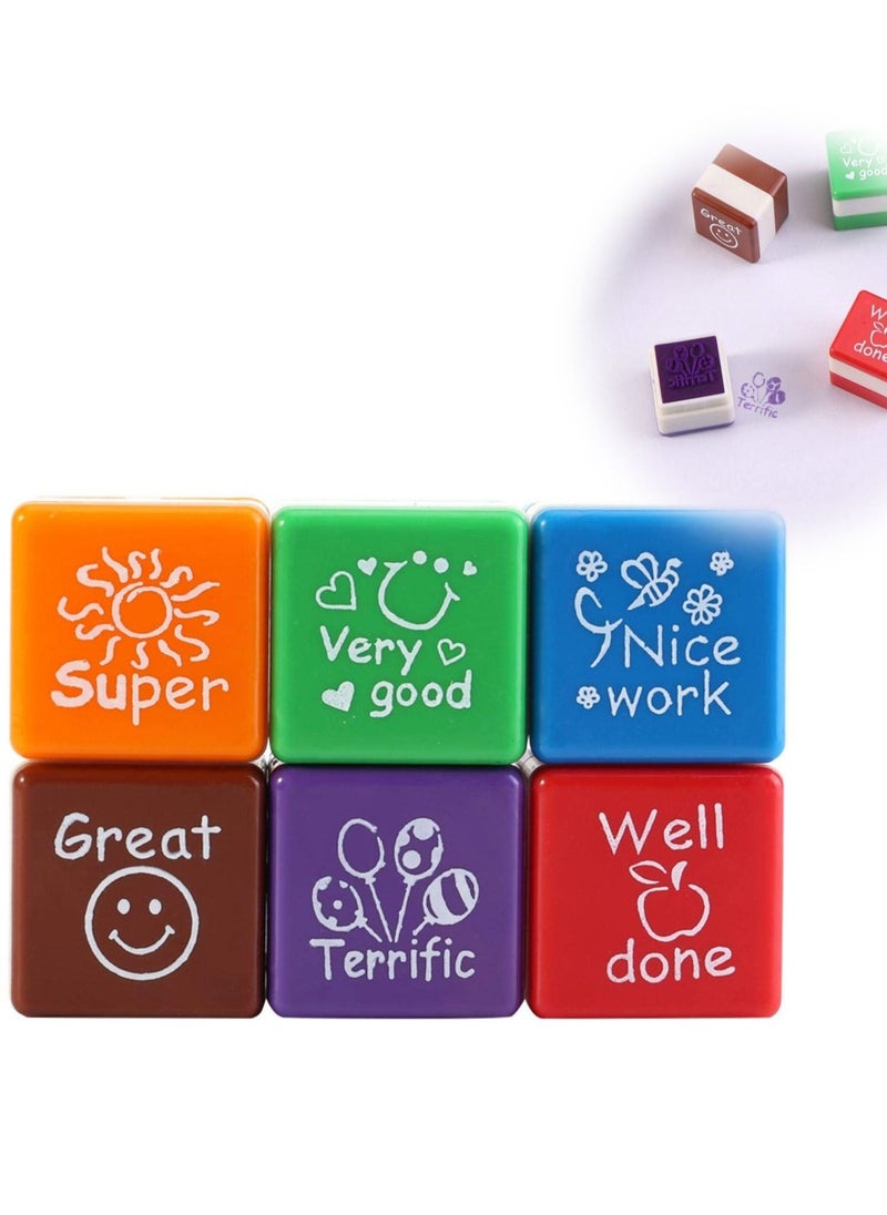 Self-Inking Stamps, DIY Cartoon Reward Stamps Praise Stickers Teacher Motivational  Stamp Set (6 Pieces) - Image 1