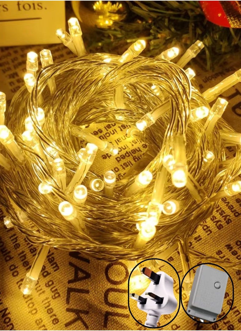 ماركة غير محددة أضواء شريطية ليد، ١٠٠ لمبة، أصفر، ٨ أوضاع وميض، زينة للمهرجانات، رمضان وعيد  - Image 1
