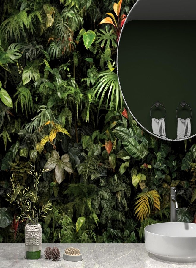 ReWallpaper ورق جدران ReWallpaper داكن نباتي قابل للتقشير واللصق، جداري أخضر استوائي للحمام وغرفة النوم وغرفة الأطفال، ورق اتصال مزخرف قابل للإزالة للخزانات بتصميم حديقة سرية، 17.5 بوصة × 10 أقدام - Image 3