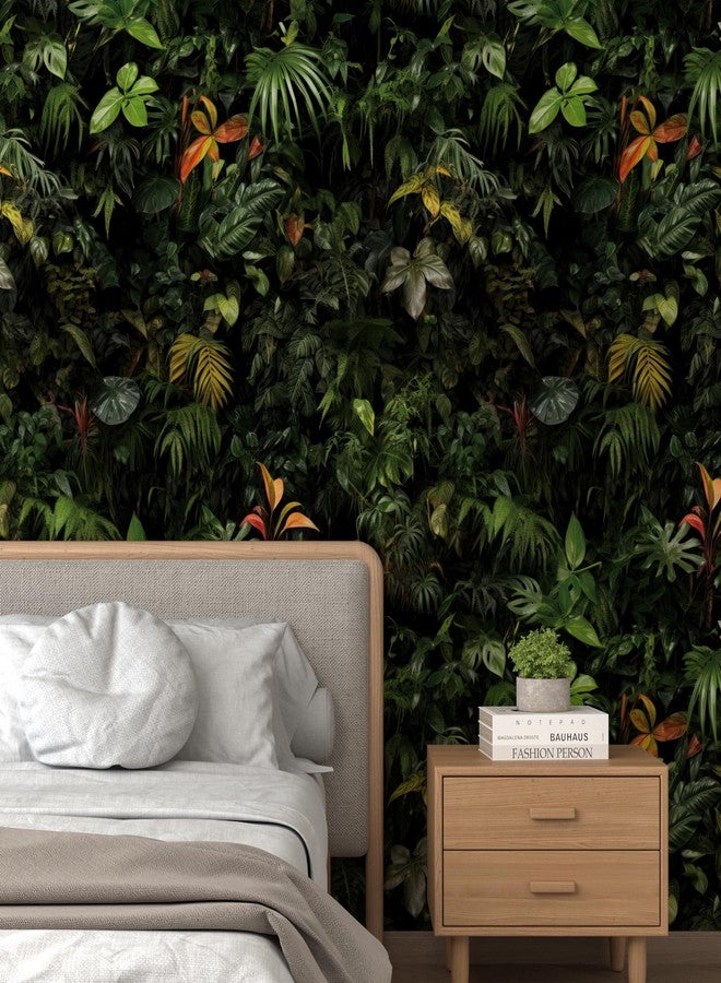 ReWallpaper ورق جدران ReWallpaper داكن نباتي قابل للتقشير واللصق، جداري أخضر استوائي للحمام وغرفة النوم وغرفة الأطفال، ورق اتصال مزخرف قابل للإزالة للخزانات بتصميم حديقة سرية، 17.5 بوصة × 10 أقدام - Image 5