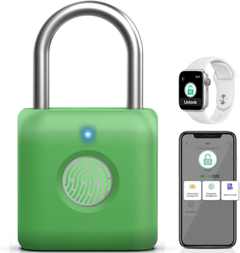 Pothunder Fingerprint Padlock, Smart Padlock, Locker Lock, Combination Lock, Fingerprint Lock with APP Unlock, USB Rechargeable, Suitable for Gym Locker, Locker(Avocado Green) - Image 1