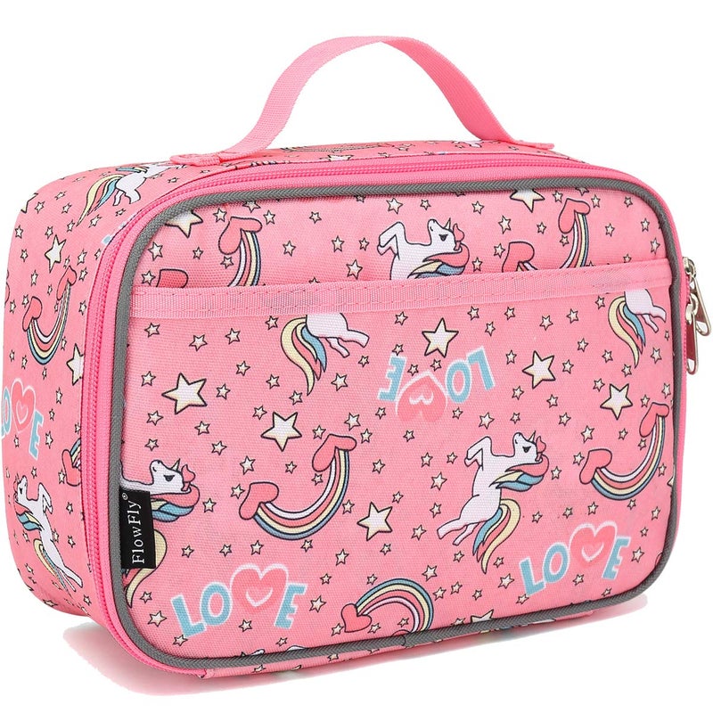 FlowFly Kids Lunch box Insulated Soft Bag Mini Cooler Back to School Thermal Meal Tote Kit for Girls Boys Unicorn