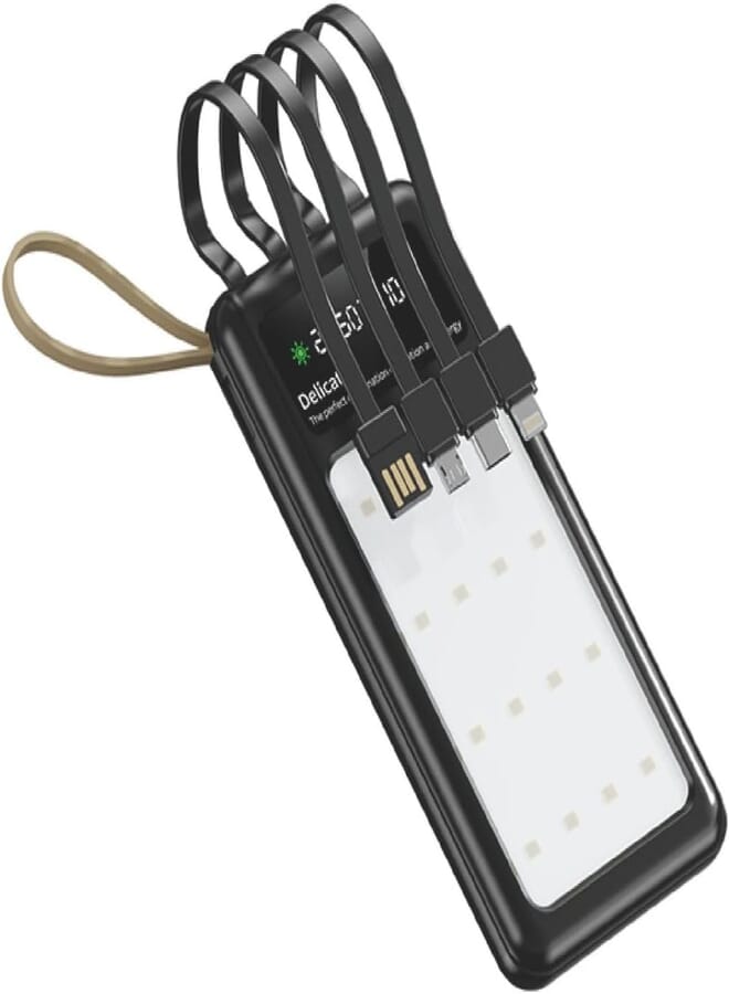 G-Power GP-PB016 Strong Light 10000mAh Power Bank - 2 Ports (Micro & Type-c) - Built in 4 cables - Quick Charging 22.5W - Black