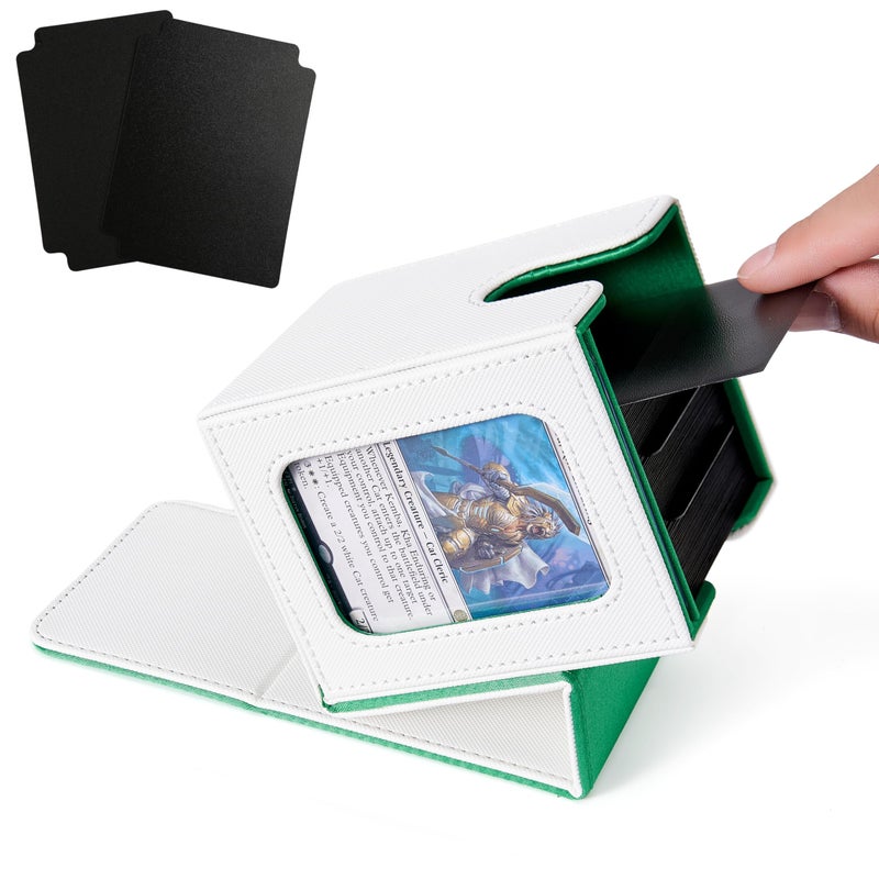 Venssu MTG Deck Box for Commander Display, Fits 100 Double Sleeved Cards, TCG Card Storage Box (White and Green, 1 Window) - Image 1