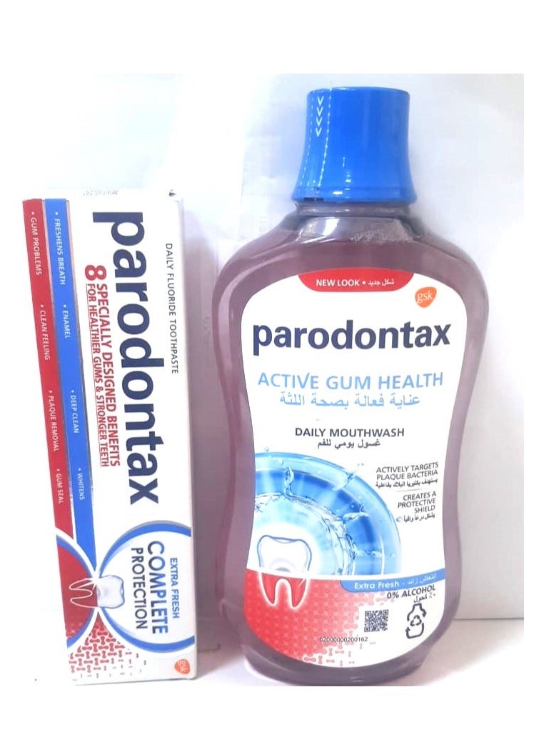 بارودانتيكس معجون أسنان بارودونتكس إكسترا فريش، حماية كاملة ونفس منعش مع غسول للفم، عناية فعالة لصحة اللثة