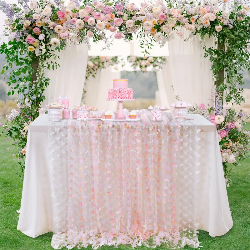 FanQiSi Rainbow Pink Tulle Fabric Rolls: 2 Yards 3D Butterfly Embroidery Fabric - DIY Cloth for Birthday Party Decorations Wedding Bridal Shower Baby Shower - Image 2