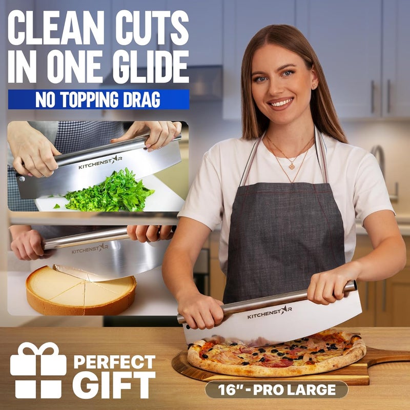 kitchen-star 16-Inch Pizza Cutter Rocker Blade - Sharp Stainless Steel Slicer Knife, Protective Cover, Dishwasher Safe, Large - Professional Pizza Oven Accessories - Image 2