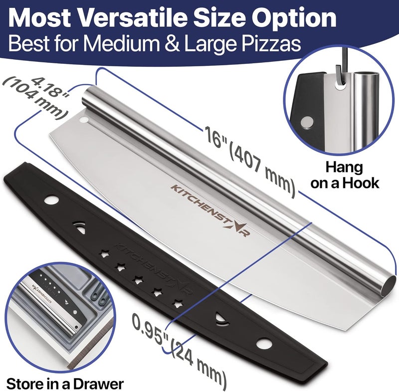 kitchen-star 16-Inch Pizza Cutter Rocker Blade - Sharp Stainless Steel Slicer Knife, Protective Cover, Dishwasher Safe, Large - Professional Pizza Oven Accessories - Image 4