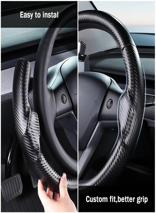Aotoyou Custom-Fit for Tesla Model 3/Y Steering Wheel Cover, Carbon Fiber Leather Steering Wheel Cover Protector for Tesla Model 3 2017-2023/ Model Y 2020-2024 Accessories, Black - Image 5