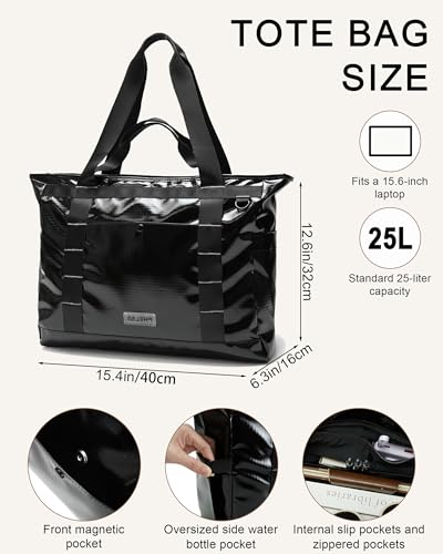 FHELAD Beach Tote Bag for Women, Large Work Shoulder Handbag with 15.6" Laptop and Multi Pockets Office Bag for Travel, Black - Image 2