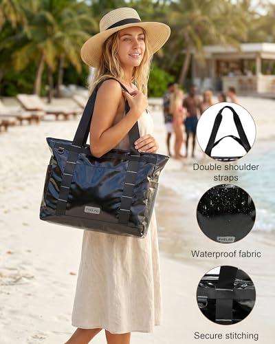 FHELAD Beach Tote Bag for Women, Large Work Shoulder Handbag with 15.6" Laptop and Multi Pockets Office Bag for Travel, Black - Image 4