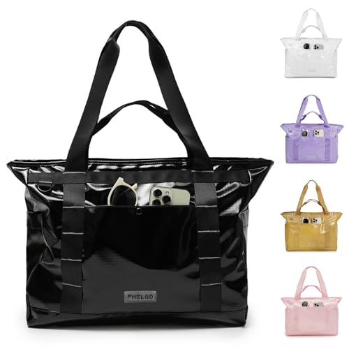 FHELAD Beach Tote Bag for Women, Large Work Shoulder Handbag with 15.6" Laptop and Multi Pockets Office Bag for Travel, Black - Image 1
