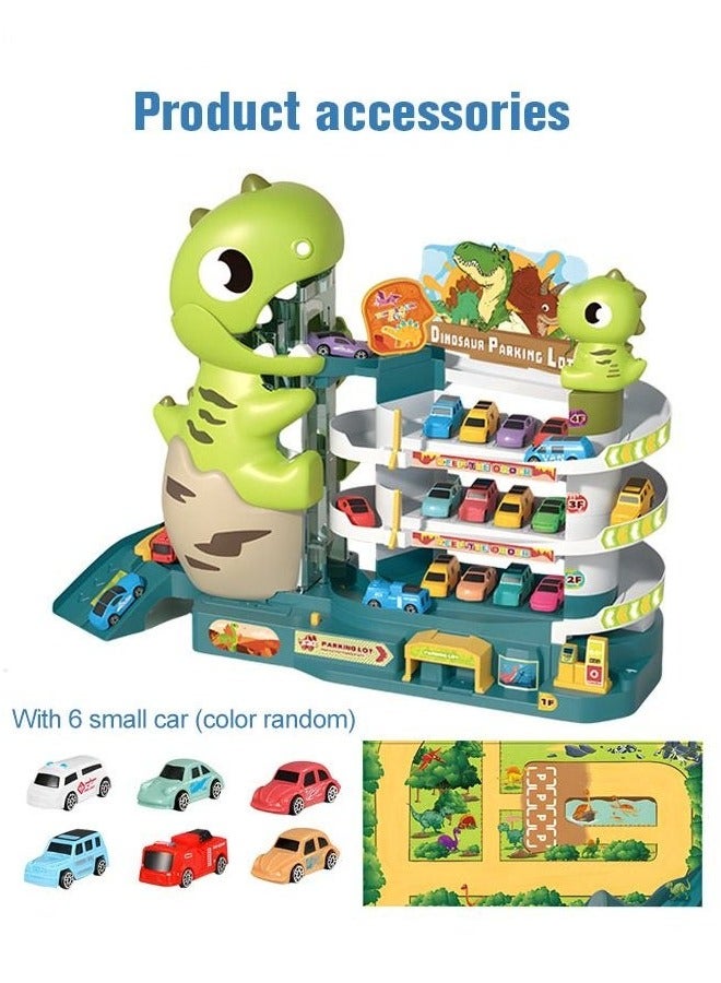 YelaJoy Dinosaur Track Parking Lot with Music and Light Effects, 3-floor Toy Car Garage for Kids, Garage Track Set with 6 Cars and 1 Map, STEM Educational Playset, Perfect Toy for Endless Fun and Learning, Ideal Gift for Kids, 58*15.8*33cm - Image 2