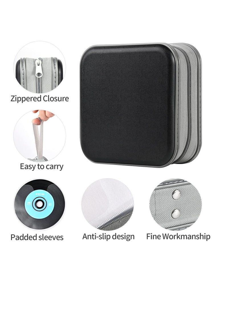 SYOSI CD Case Holder Organizer 48 Capacity Portable Hard Shell DVD Wallet Small DVD Organizer Video Game Storage Zippered CD Book for Car Travel - Image 2