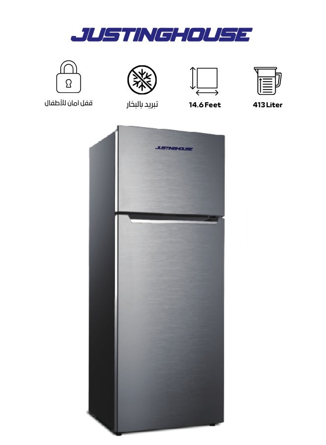 JUSTINGHOUSE Two-Door Steam Refrigerator 413 Liters  14.6 cu.ft  - Model JSRF-3425, Modern Design in Steel