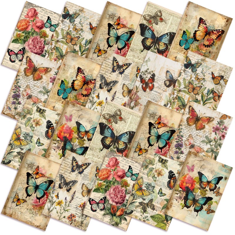 Hahafelt 10 Pcs Vintage Butterfly Quilting Fabric Square 18 x 22 Inch Retro Butterfly Floral Quilted Fabric Bundle Multicolor Precuts Printed Patchwork Supplies for Holiday DIY Sewing Craft - Image 2
