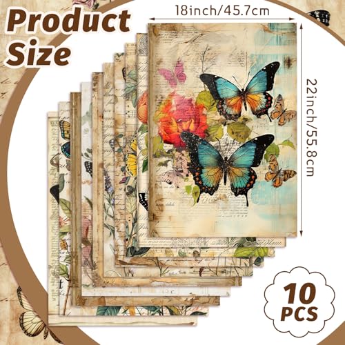 Hahafelt 10 Pcs Vintage Butterfly Quilting Fabric Square 18 x 22 Inch Retro Butterfly Floral Quilted Fabric Bundle Multicolor Precuts Printed Patchwork Supplies for Holiday DIY Sewing Craft - Image 3