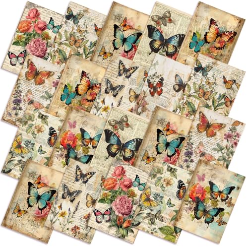 Hahafelt 10 Pcs Vintage Butterfly Quilting Fabric Square 18 x 22 Inch Retro Butterfly Floral Quilted Fabric Bundle Multicolor Precuts Printed Patchwork Supplies for Holiday DIY Sewing Craft - Image 1