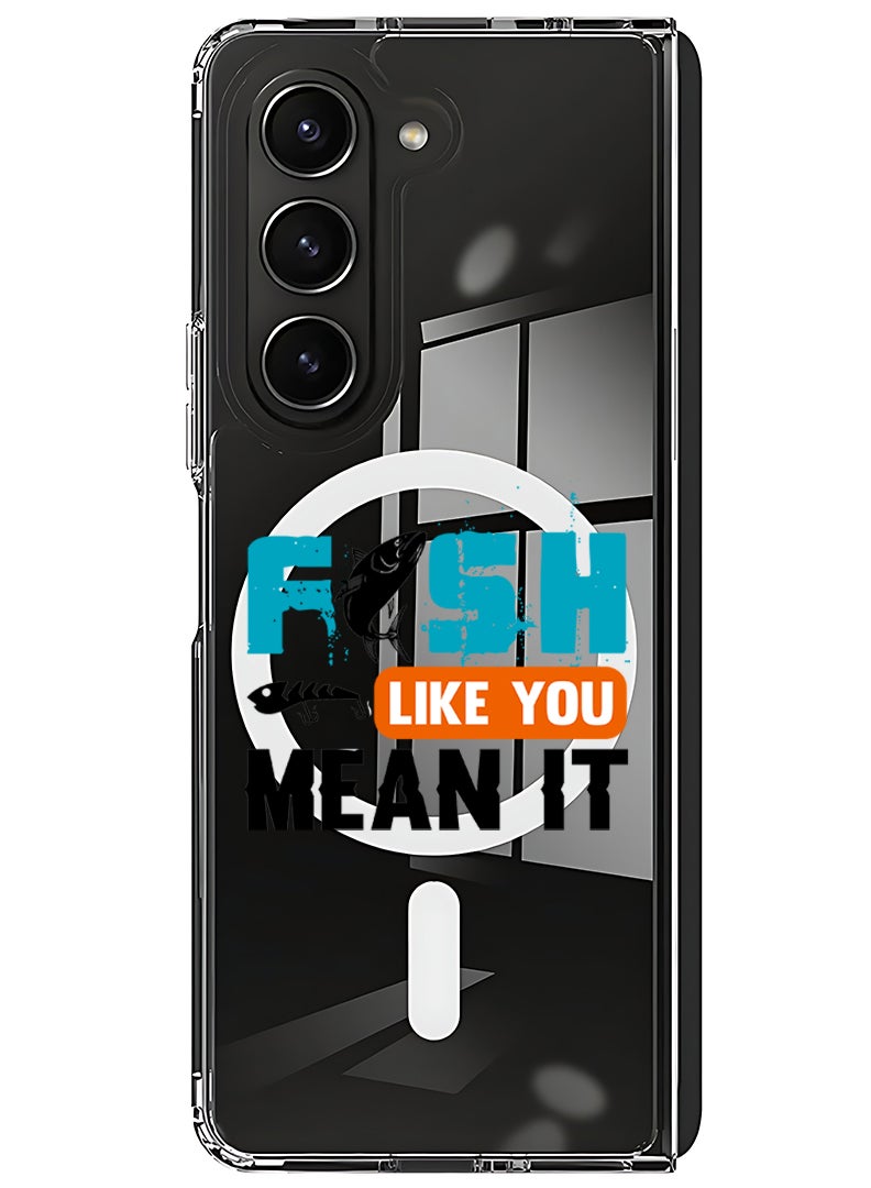Theodor Magnetic Case for Samsung Galaxy Z Fold 5 Compatible with MagSafe Wireless Charging, Shockproof Phone Bumper Cover Fish like u mean it Black - Image 1