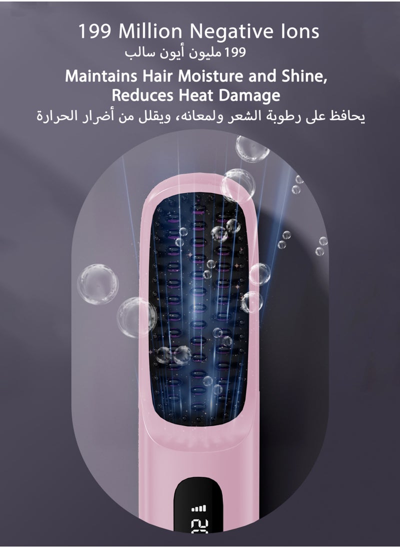 Generic - Electric Hair Straightener Brush, Portable Ceramic Ionic Straightening Comb and Curler, LED Display, Fast Heating, 3 Temp Settings & Anti-Scald Head Massager for All Hair Types, Pink - Image 1