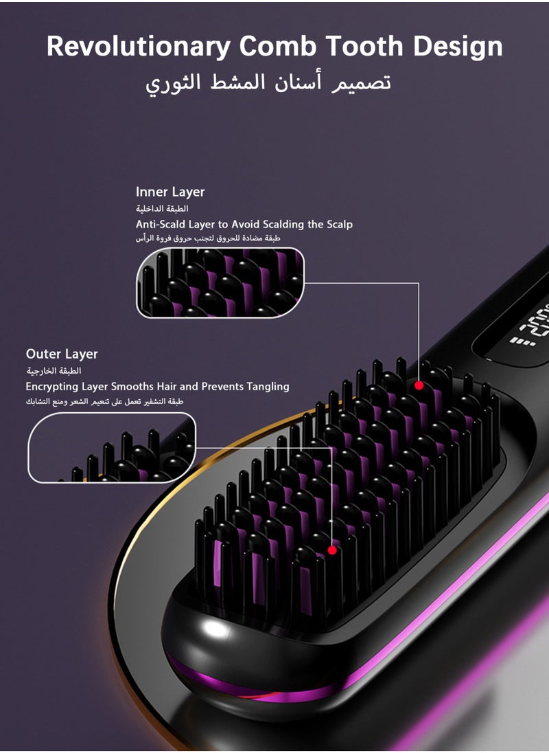 Generic - Electric Hair Straightener Brush, Portable Ceramic Ionic Straightening Comb and Curler, LED Display, Fast Heating, 3 Temp Settings & Anti-Scald Head Massager for All Hair Types, Pink - Image 1