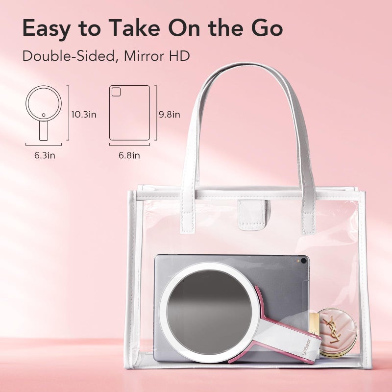 LitBear Travel Makeup Mirror with Lights, Rechargeable Double-Sided 10X/1X Magnifying Mirror, Portable Lighted Beauty Mirror, 3 Color Lighting, Dimmable Touch Screen, Tabletop Handhold Hanging (White) - Image 5