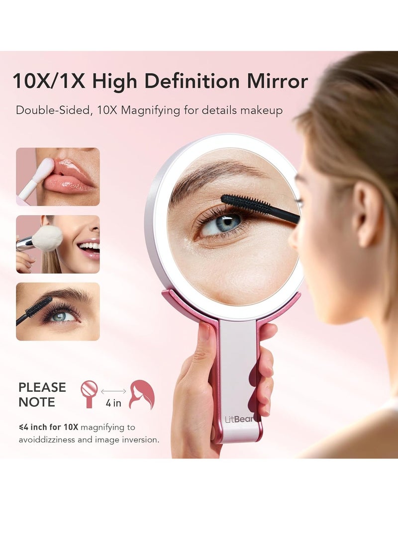 LitBear LitBear Travel Makeup Mirror with Lights, Rechargeable Double Sided 10X /1X Magnifying Mirror, Portable Lighted Beauty Mirror, 3 Color Lighting, Dimmable Touch Screen, Tabletop Handhold Hanging  - Image 3