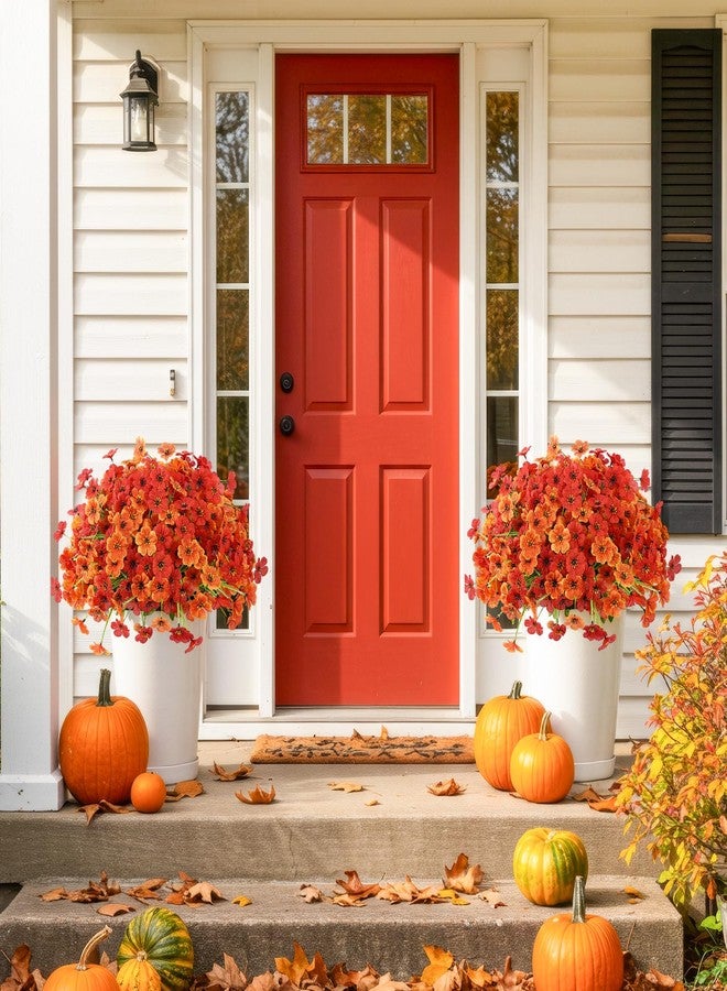 MACTING Artificial Fall Mums for Outdoors 12 Bundles Faux Outdoor Plants UV Resistant Fake Silk Flowers No Fade for Planters Front Door Porch Patio Indoor Outside Autumn Thanksgiving Decor(Orange Mix) - Image 2