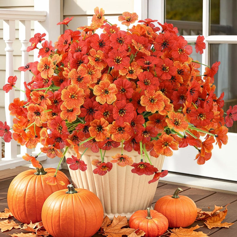 MACTING Artificial Fall Mums for Outdoors 12 Bundles Faux Outdoor Plants UV Resistant Fake Silk Flowers No Fade for Planters Front Door Porch Patio Indoor Outside Autumn Thanksgiving Decor(Orange Mix) - Image 1