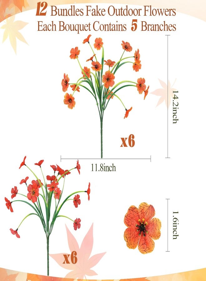 MACTING Artificial Fall Mums for Outdoors 12 Bundles Faux Outdoor Plants UV Resistant Fake Silk Flowers No Fade for Planters Front Door Porch Patio Indoor Outside Autumn Thanksgiving Decor(Orange Mix) - Image 5