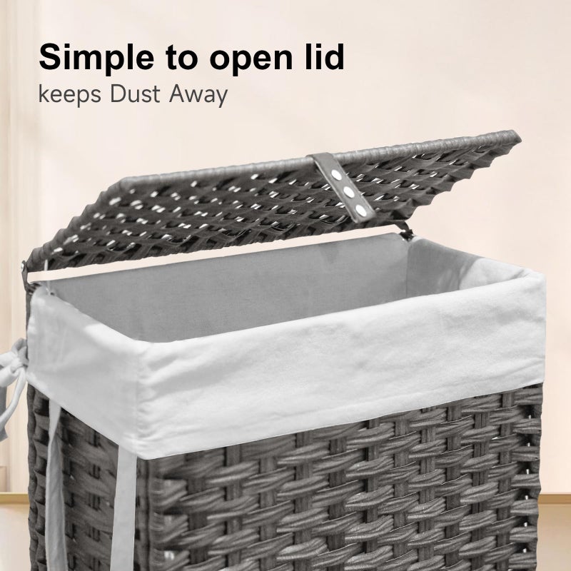 Hiagnete 88L Slim Laundry Hamper with Wheels, 23.3 Gallon Rolling Laundry Basket with Lid, Tall and Narrow Laundry Hamper with 2 Removable Liner & 3 Mesh Bags, Laundry Sorter for Bathroom, Brown - Image 5
