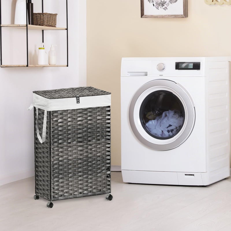Hiagnete 88L Slim Laundry Hamper with Wheels, 23.3 Gallon Rolling Laundry Basket with Lid, Tall and Narrow Laundry Hamper with 2 Removable Liner & 3 Mesh Bags, Laundry Sorter for Bathroom, Brown - Image 2