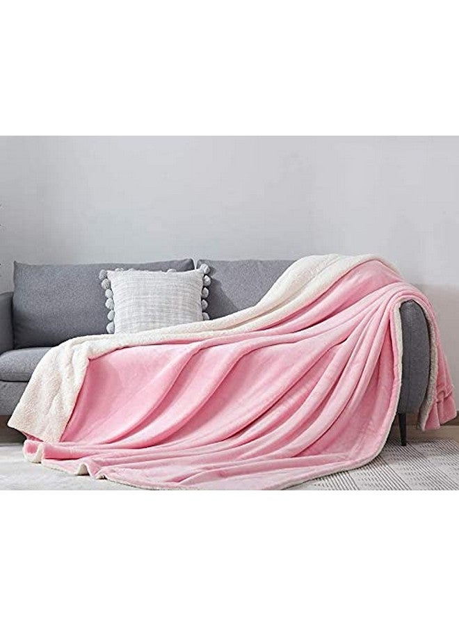 BSB HOME Polyester Micromink Summer Ac/Mild Winter/Heavy Winter Sherpa Blanket Super Soft Flannel Solid/Plain, White & Pink, Size 150 X 228 Cms (Single), 200 tc - Image 2