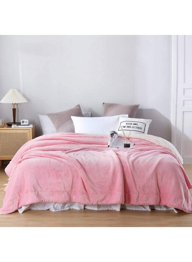 BSB HOME Polyester Micromink Summer Ac/Mild Winter/Heavy Winter Sherpa Blanket Super Soft Flannel Solid/Plain, White & Pink, Size 150 X 228 Cms (Single), 200 tc - Image 4