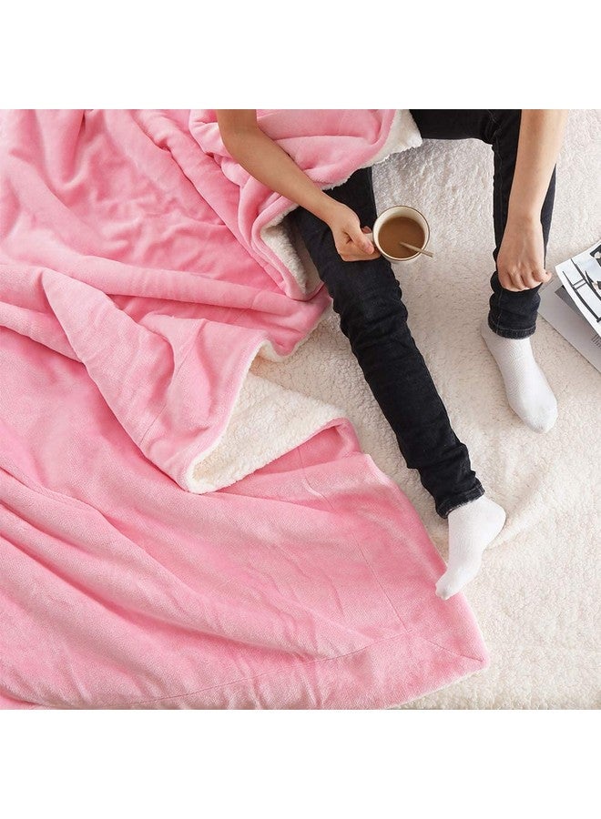 BSB HOME Polyester Micromink Summer Ac/Mild Winter/Heavy Winter Sherpa Blanket Super Soft Flannel Solid/Plain, White & Pink, Size 150 X 228 Cms (Single), 200 tc - Image 3
