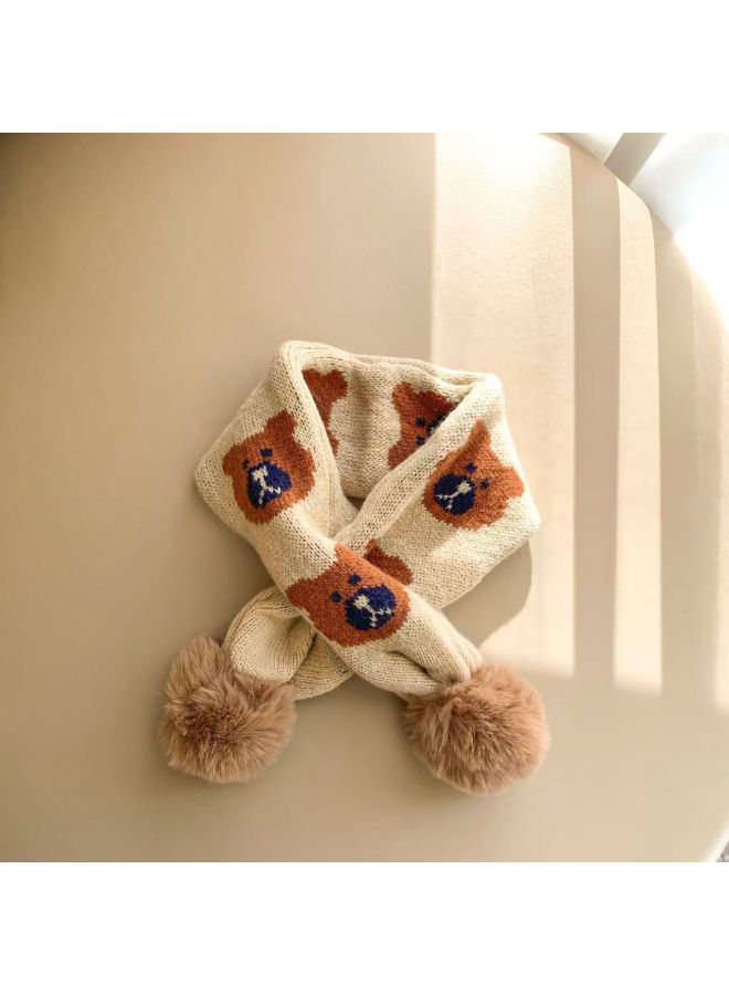 Children's Scarf For Boys And Girls, Fashionable Cross Pullover Scarf, Autumn And Winter Korean Style Warm Contrasting Color Bear Baby Scarf