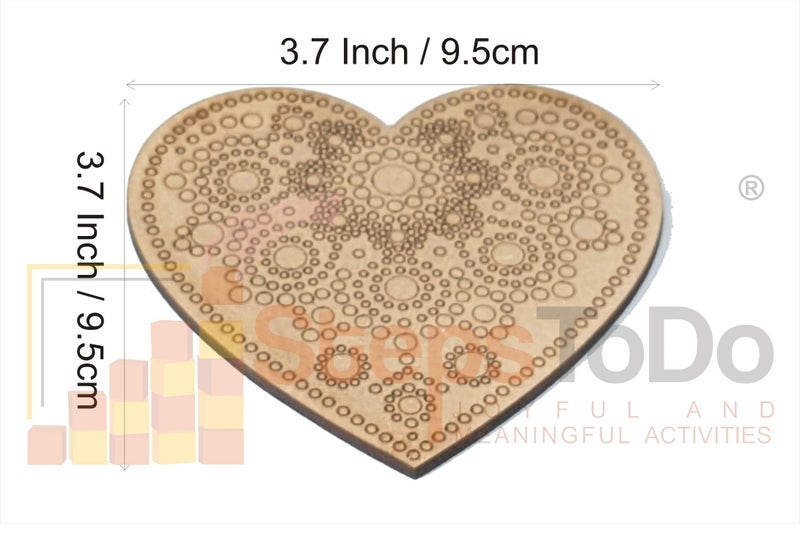 StepsToDo Wooden Dot Mandalas Paint Kit Mandal Art Kit Heart Shaped Tea Coaster Set of 6 (4 inch) with Coaster Holder, 10 Dot Tools, Acrylic Colours, Brush and Paiting Dish (Kit G) - Image 2