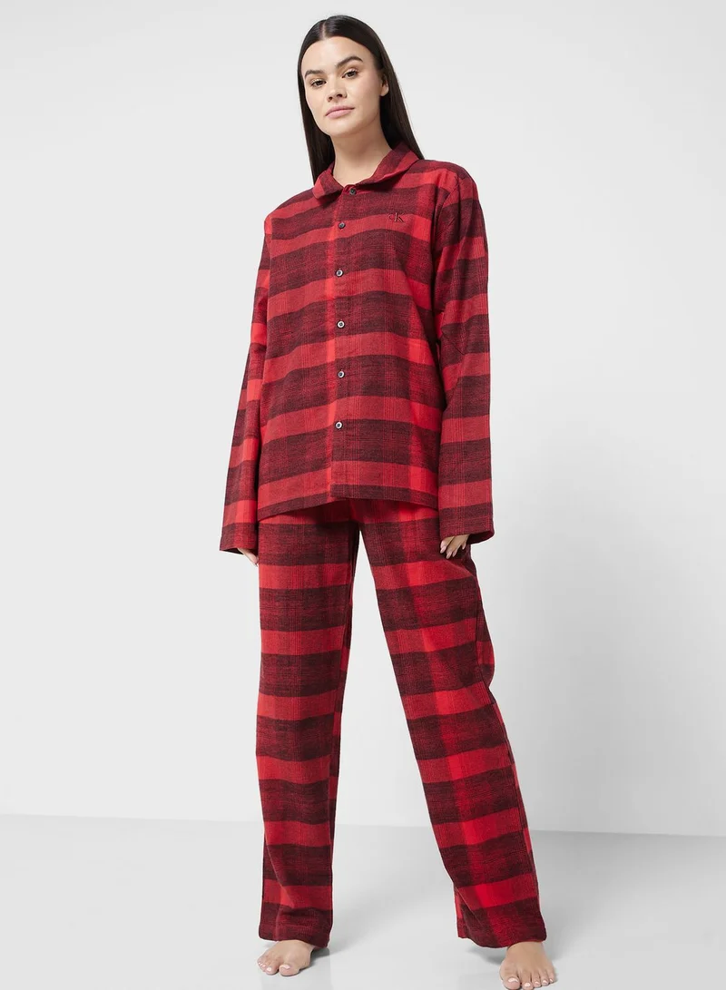 CALVIN KLEIN Checked Button Detail Pyjama Top