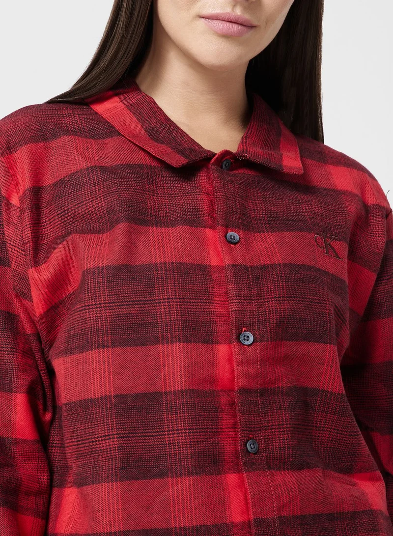 CALVIN KLEIN Checked Button Detail Pyjama Top