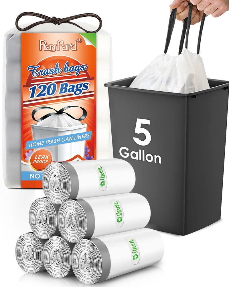 RayPard 5 Gallon 120 Counts Strong Drawstring Trash Bags Garbage Bags by RayPard Small Plastic Trash Bags fit 1820L Trash Can for Home Office Kitchen Bathroom Bedroom White Waste Basket Liners - Image 3