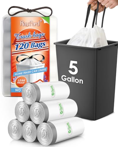 RayPard 5 Gallon 120 Counts Strong Drawstring Trash Bags Garbage Bags by RayPard Small Plastic Trash Bags fit 1820L Trash Can for Home Office Kitchen Bathroom Bedroom White Waste Basket Liners - Image 2