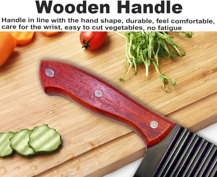 YukaBa Crinkle Potato Cutter Stainless Steel Waves French Fries Slicer Handheld Chipper Chopper, Vegetable Salad Chopping Knife Home Kitchen Wavy Blade Cutting Tool, Black (1 Pack B) - Image 3