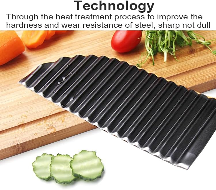 YukaBa Crinkle Potato Cutter Stainless Steel Waves French Fries Slicer Handheld Chipper Chopper, Vegetable Salad Chopping Knife Home Kitchen Wavy Blade Cutting Tool, Black (1 Pack B) - Image 4