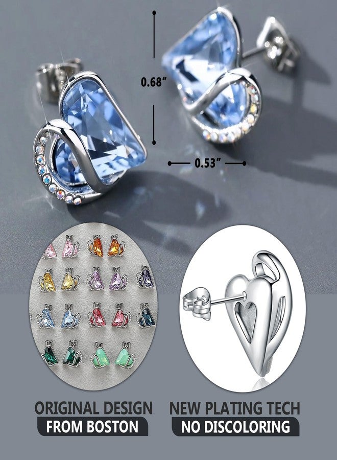 Leafael Infinity Love Heart Earrings for Women, Birthstone Crystal Earrings with Healing Stones, Silver-tone Crystal Stud Earrings, Allergy-Free Jewelry Gift for Women with Gift Box - Image 3