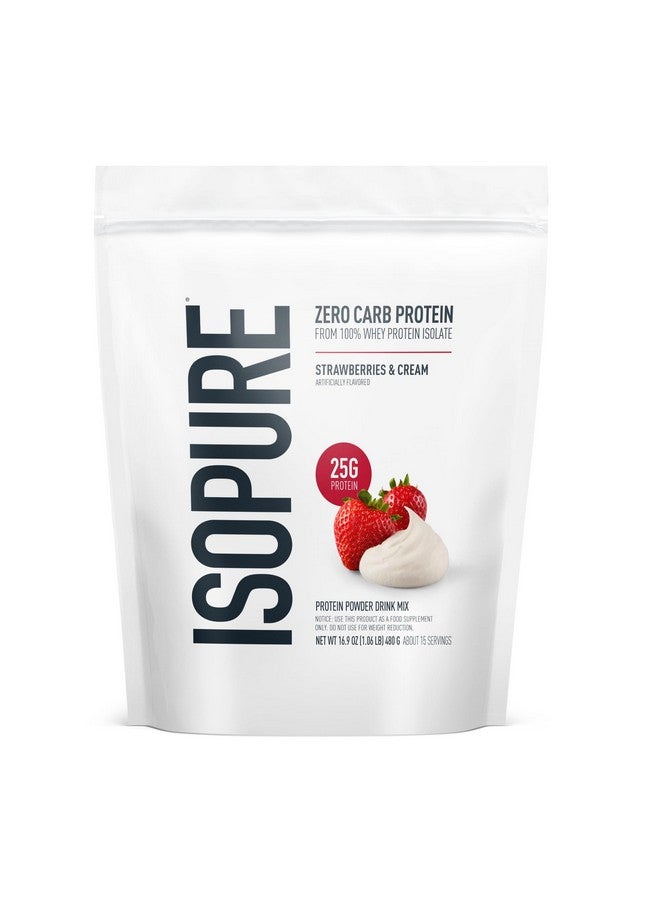 Isopure Zero Carb 100% Pure Whey Isolate Protein Powder, Lactose Free, Gluten Free, With Vitamins, Strawberries & Cream, 25g Protein Per Serving, 1 Lb, 15 Servings (Packaging May Vary)