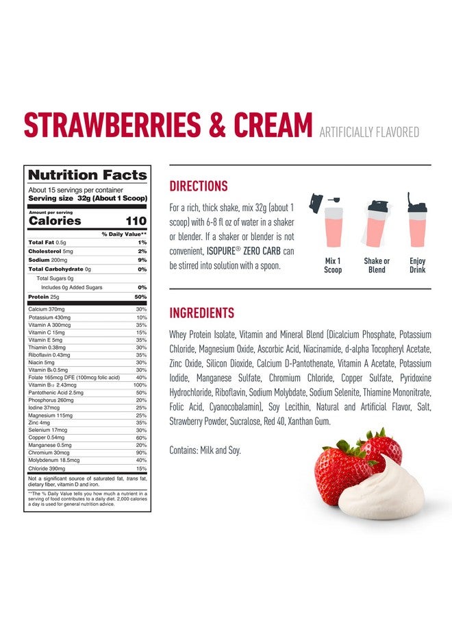 Isopure Isopure Zero Carb 100% Pure Whey Isolate Protein Powder, Lactose Free, Gluten Free, With Vitamins, Strawberries & Cream, 25g Protein Per Serving, 1 Lb, 15 Servings (Packaging May Vary)  - Image 3